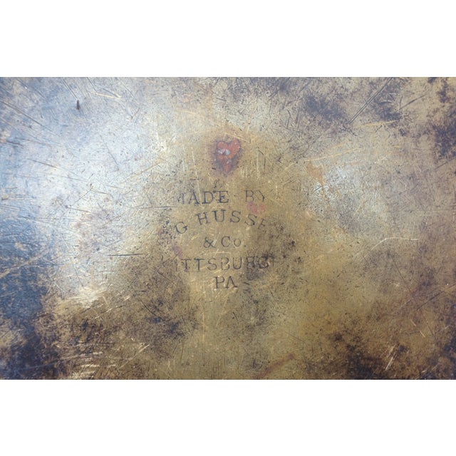 Antique 1860s Cg Hussey Pittsburgh Spun Brass Fire Bucket Pail W Iron Handle 13" For Sale - Image 11 of 11