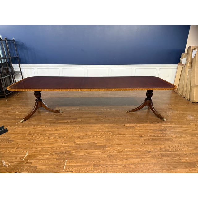 Leighton Hall Furniture Traditional Multi-Banded Mahogany Dining Table by Leighton Hall - Showroom Sample For Sale - Image 4 of 18
