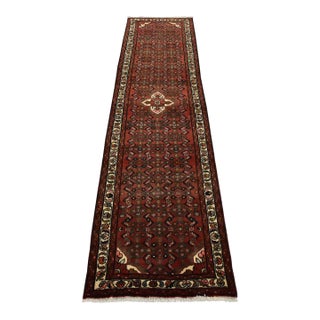 Hamedan Runner 2’7” X 9’4” Red Wool Vintage Tribal Hand-Knotted Rug For Sale