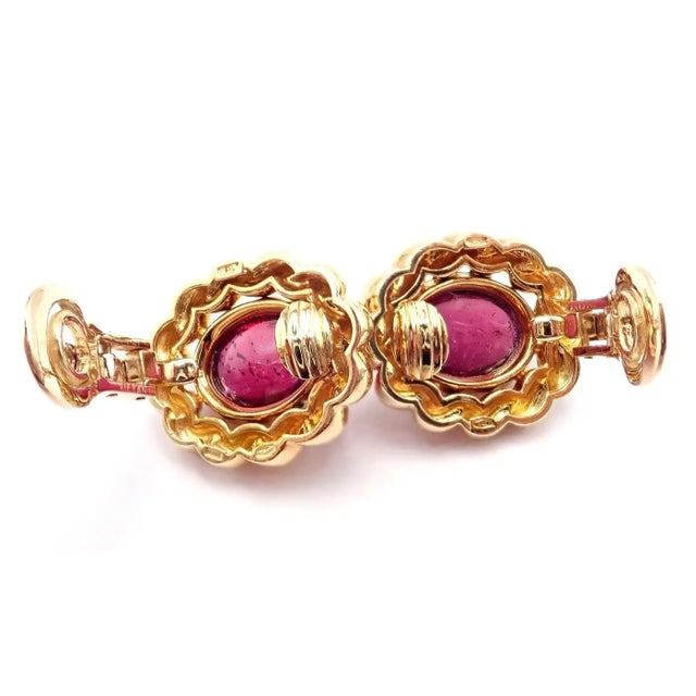 Tiffany and Co. Late 20th Century Tiffany & Co. Yellow Gold Large Pink Tourmaline Earrings, Pair For Sale - Image 4 of 13