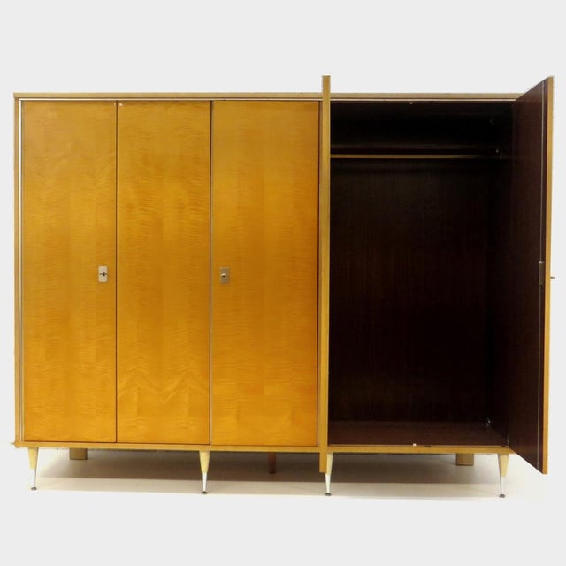 Large Mid-Century Modern Five-Door Wardrobe in Flamed Maple, 1960s For Sale - Image 6 of 7