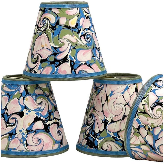 Designer marble lampshades will transform any light fixture. Marbled stone pattern. Trimmed with two colors of grosgrain....