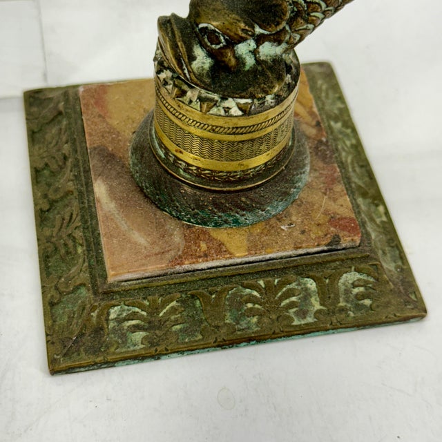 Late 19th Century Pair of Late 19th Century Italian Marble and Brass Candlesticks For Sale - Image 5 of 12