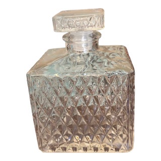 Vintage Diamond Pattern Glass Decanter With Stopper For Sale