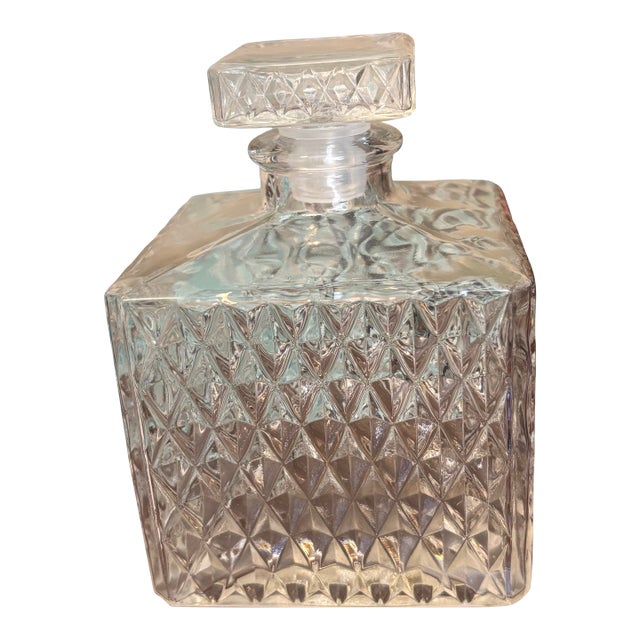 Vintage Diamond Pattern Glass Decanter With Stopper For Sale