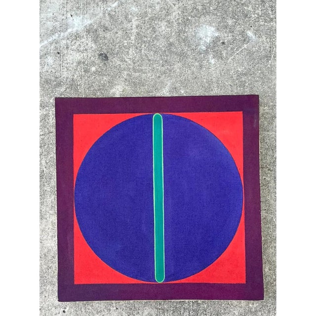 Mid 20th Century Vintage Geometric Abstract Painting on Canvas For Sale - Image 5 of 12