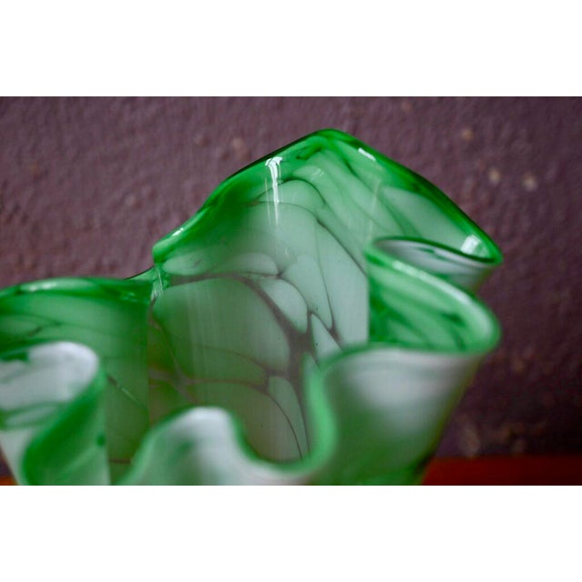 Green and White Murano Cloud Glass Freeform Vase, 1970s For Sale - Image 4 of 6