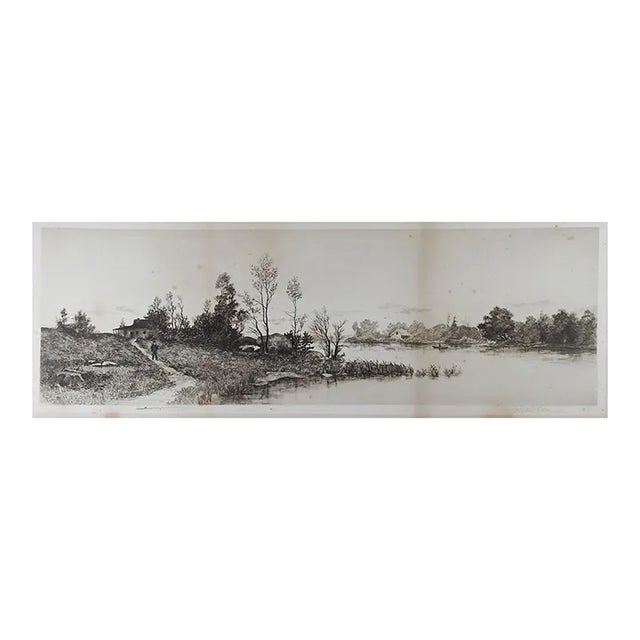 Antique Fisherman & Landscape Etching For Sale