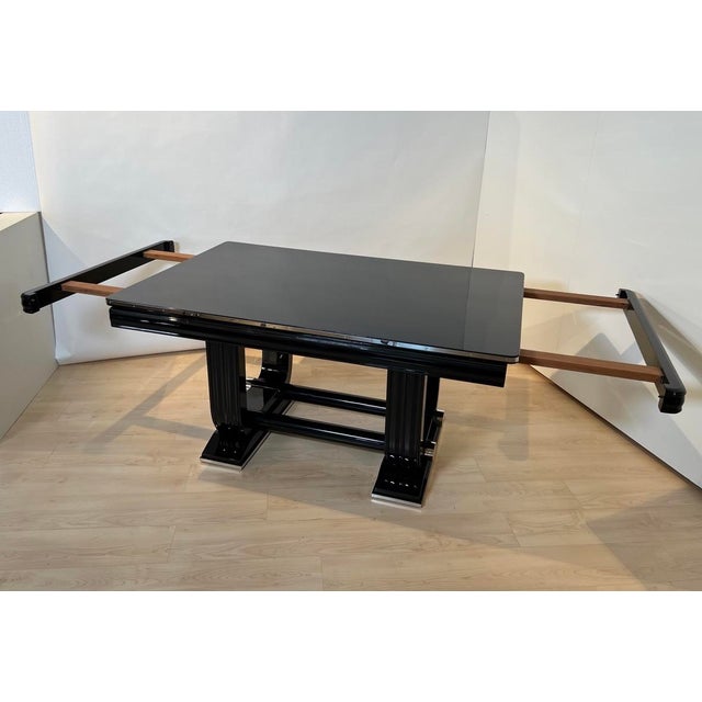 Art Deco Expandable Dining Table in Black Lacquer and Chrome, 1930 For Sale - Image 4 of 18
