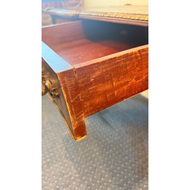 1940s Louis XV Style Inlaid Writing Desk With Ormolu Mounts & Marquetry Top (French Style Bureau Plat) For Sale - Image 12 of 18