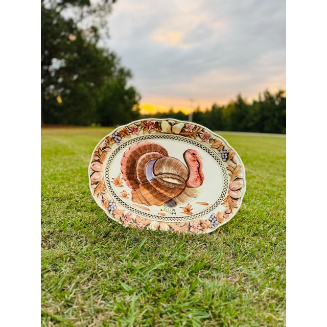 Traditional Vintage Colorful Turkey Platter, Towle Company For Sale - Image 3 of 5