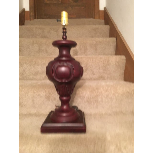 Wood Hand Carved Walnut Finish Wooden Lamp For Sale - Image 7 of 13
