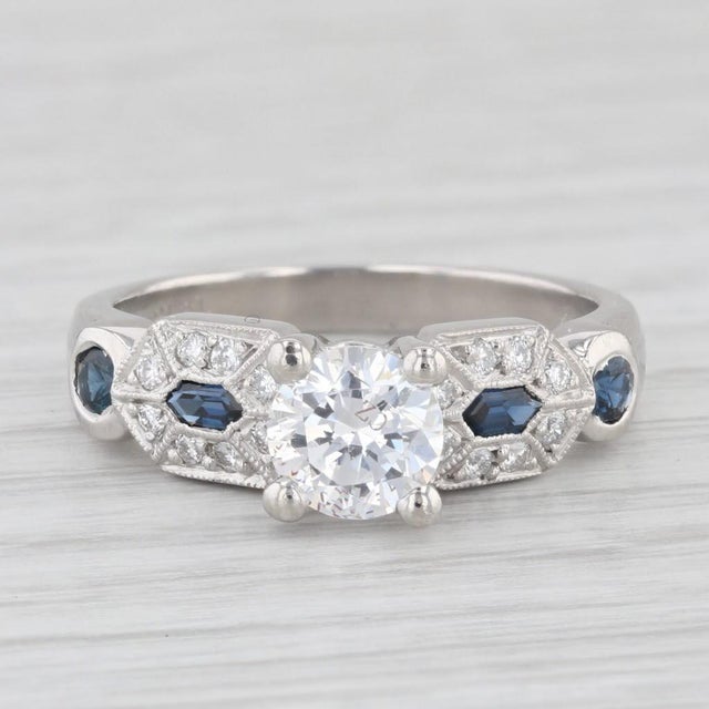 Round Semi Mount Engagement Ring Platinum Diamond Sapphire Size 6.25 For Sale In Greensboro - Image 6 of 8