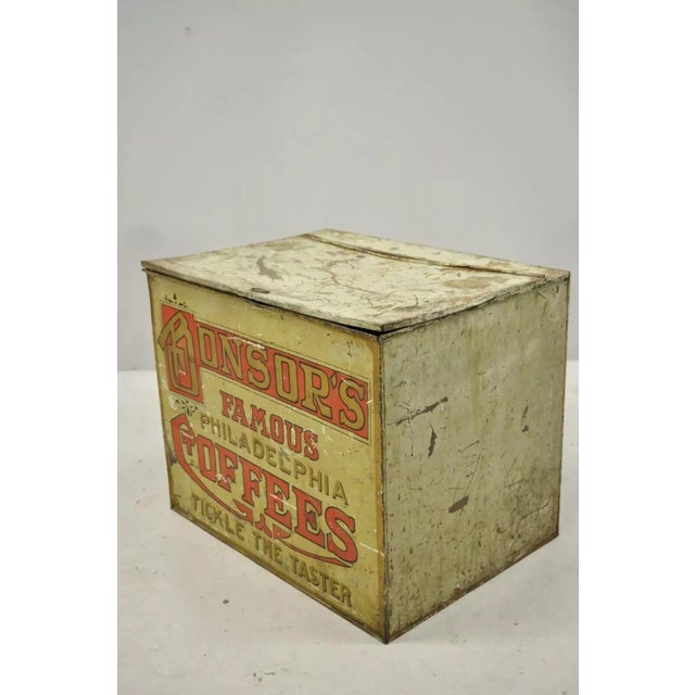 Late 19th Century Bonsor's Famous Philadelphia Coffee Tin Metal Storage Bin Tickle the Taster For Sale - Image 12 of 12