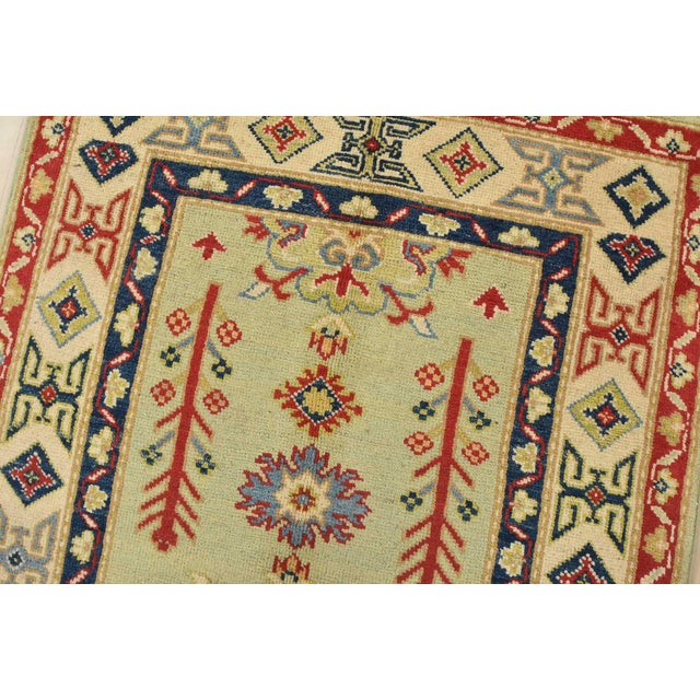 Kazak Runner 2’10” X 8’1” Green Wool Tribal Hand-Knotted Oriental Rug For Sale In Philadelphia - Image 6 of 13