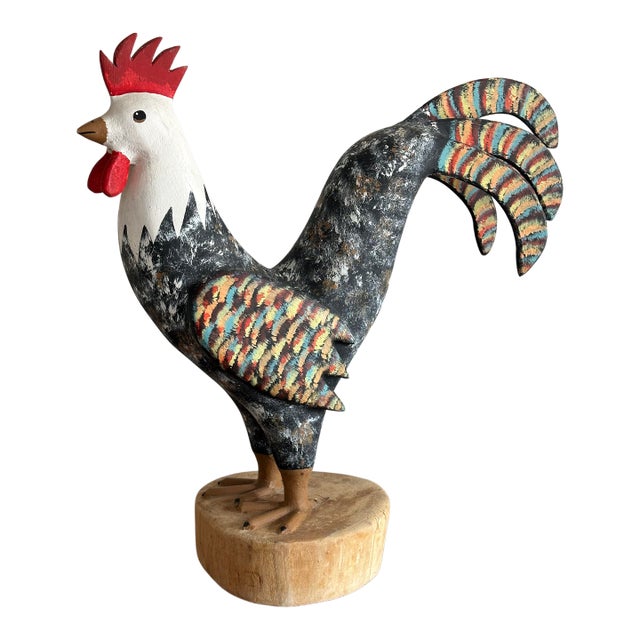David Alvarez Folk Art Carved and Painted Rooster For Sale