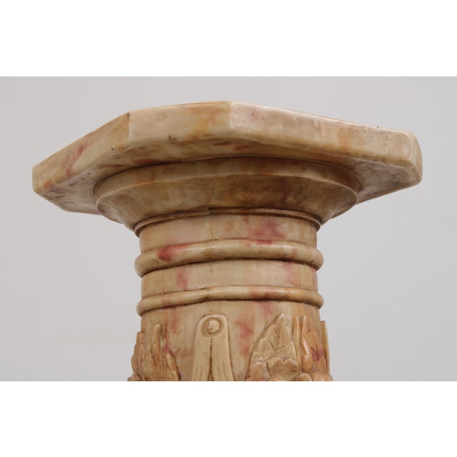 Vintage Neoclassical Alabaster Column Pedestal For Sale - Image 4 of 14