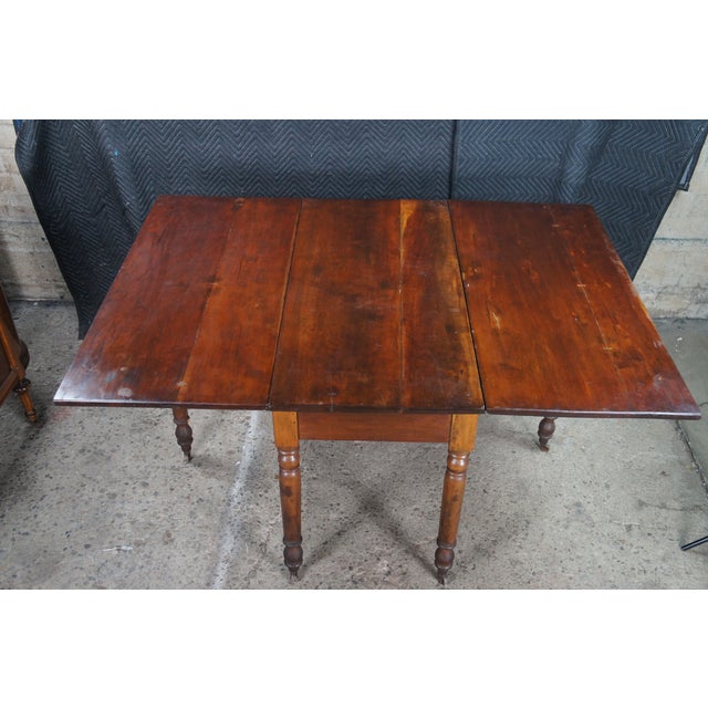 Early 20th Century Antique Country Farmhouse Cherry Dropleaf Gateleg Dining Table Console For Sale - Image 5 of 14