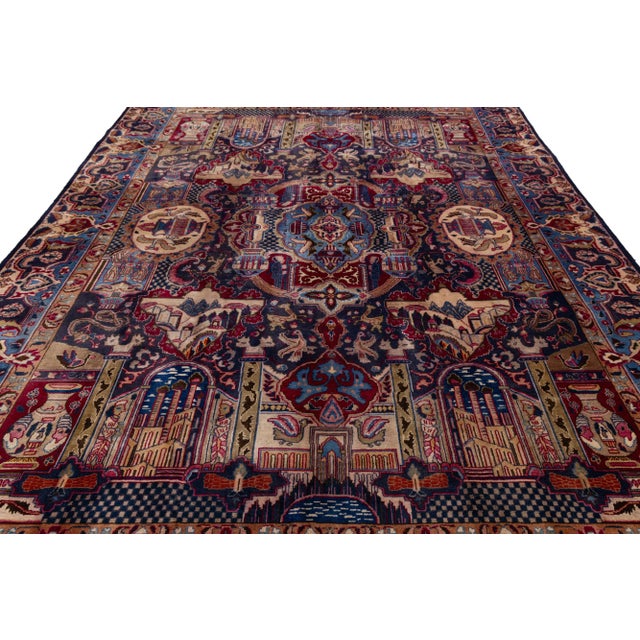 Navy Blue 1940s Handmade Kashmar Persian Wool Rug in Navy Blue With Allover Motif For Sale - Image 8 of 9