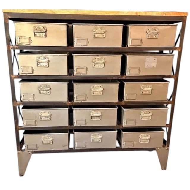 Steampunk Rustic Retro Industrial Storage Chest of Drawers With 15 Storage Bins For Sale - Image 9 of 10