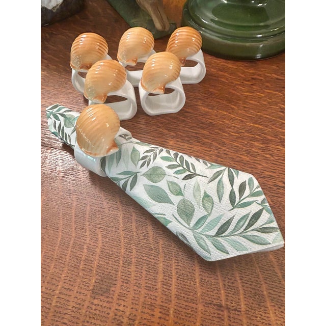 Nautical Vintage Audrey Porcelain Seashell Napkins Rings - A Set of 6 For Sale - Image 3 of 7
