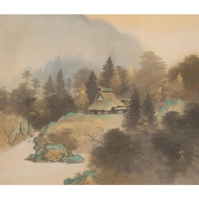 Japanese Showa Era Japanese Scroll Painting "Landscape With Pine Trees" For Sale - Image 3 of 12