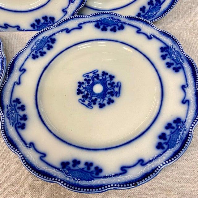 Grindley Antique Flow Blue Luncheon Plates, Lorne Clovers by Grindley - Set of 5 For Sale - Image 4 of 11