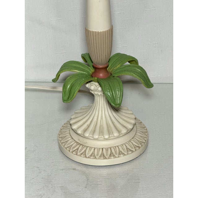 Off-white Chic Vintage Palm Beach Regency Palm Tree Table Lamps - Striped Empire Shade – Charming Coastal Decor – A Pair For Sale - Image 8 of 12