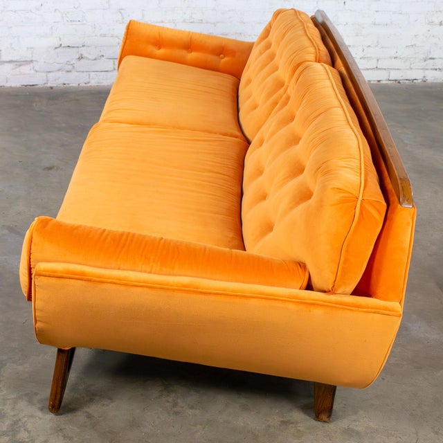 Orange Mid-20th Century MCM Adrian Pearsall Style Gondola Sofa Orange Velveteen Fabric For Sale - Image 8 of 18