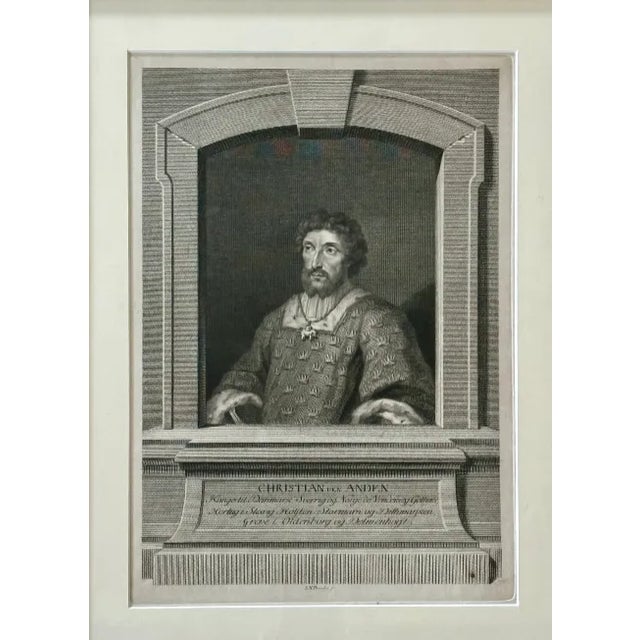 Portraiture 19th Century Pair of Portrait Engravings of Danish Kings, Framed For Sale - Image 3 of 3