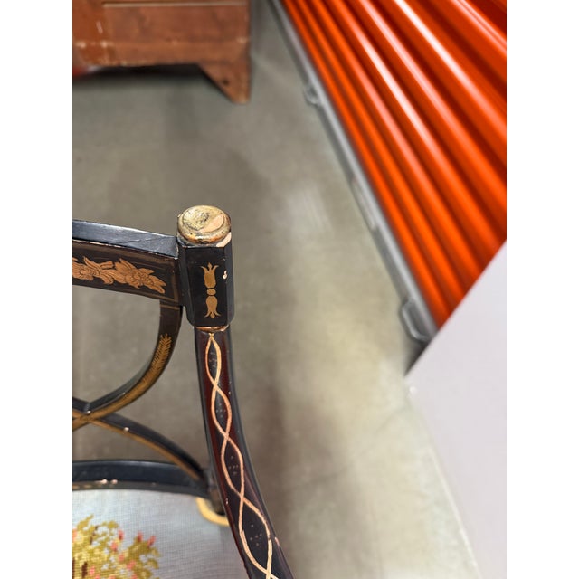 Black Petite Regency Style Armchair With Needlepoint Seat For Sale - Image 8 of 8