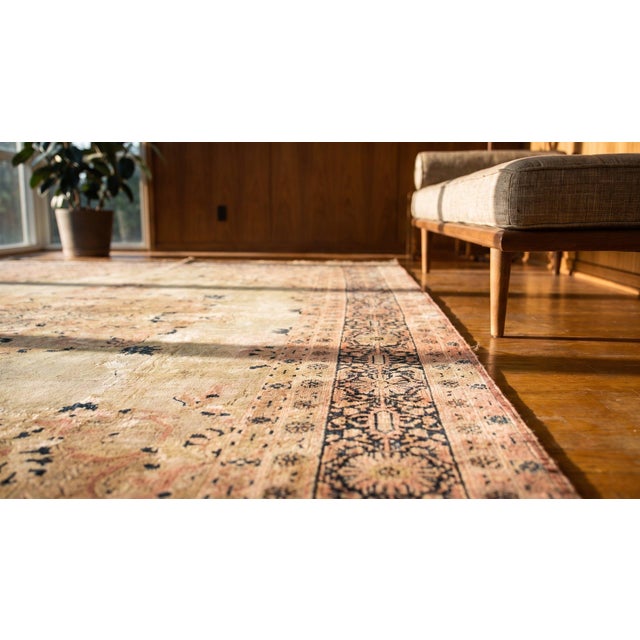 1890s Ivory Medallion Antique Persian Tabriz Rug 7'3" X 10'5" Handknotted Wool Carpet For Sale In New York - Image 6 of 7