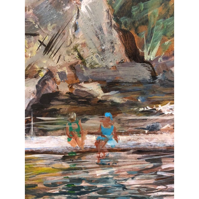 Theresa Berney LoewBathers at the Quarry 1940s American Modernist Oil Painting WPA era For Sale - Image 4 of 5