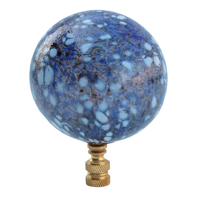 Speckled Handblown Glass Lamp Finial - Cobalt Blue & White For Sale
