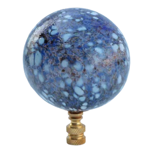 Speckled Handblown Glass Lamp Finial - Cobalt Blue & White