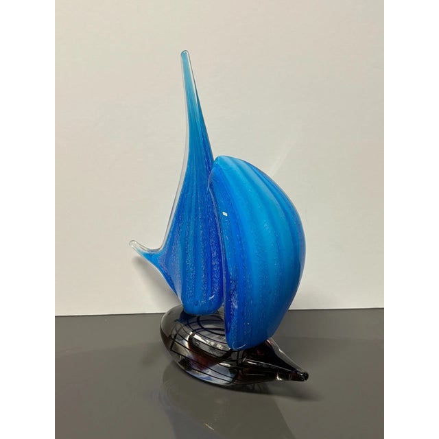 Vintage Used Dale Tiffany Blue Handcrafted Art Glass Sculpture Sailboat For Sale - Image 4 of 6