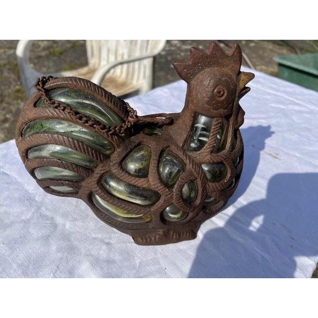 Brown Cast Iron and Green Bubble Glass Tealight Holder For Sale - Image 8 of 9