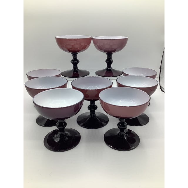 1960s Vintage Carlo Moretti Italy Purple White Cased Glass Champagne Coupes - Set of 8 For Sale - Image 5 of 6