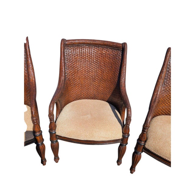 Marge Carson Late 20th Century Set of 4 Marge Carson British Colonial Woven Rattan Armchairs For Sale - Image 4 of 14