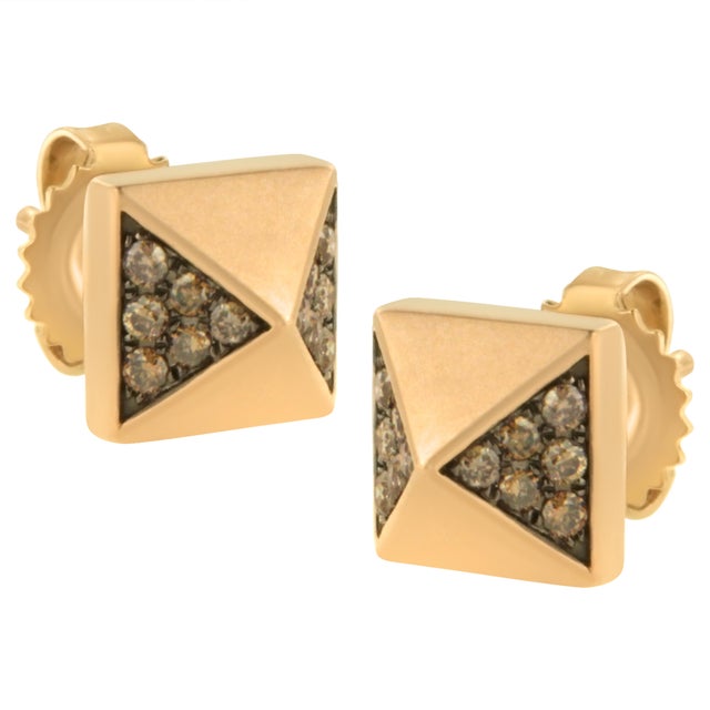 14K Rose Gold 1/4 Cttw Brown Diamond Pyramid Stud Earring (Brown Color, SI1-SI2 Clarity) For Sale - Image 4 of 6