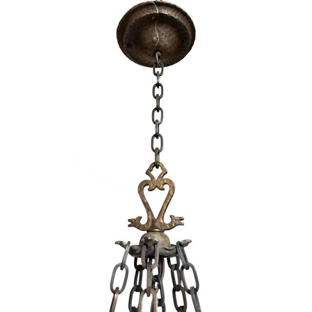 Antique Virden Tudor Iron Chandelier With Dogs and Hammered Designs For Sale - Image 4 of 7