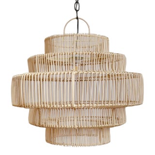 Cake Stack Rattan Pendant Light For Sale