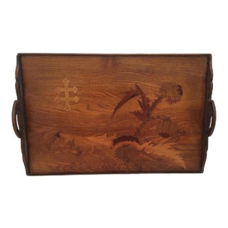 Emile Gale' French Cross De Lorraine Art Nouveau Marquetry Wood Tray For Sale