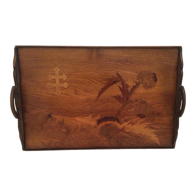 Emile Gale' French Cross De Lorraine Art Nouveau Marquetry Wood Tray For Sale