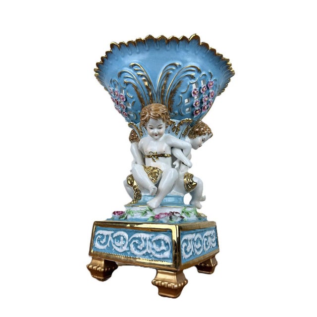 Large Antique Dresden Compote with Cherubs & Scalloped Floral Bowl by Karl Richard Klemm, 1890s-1910s For Sale - Image 11 of 11