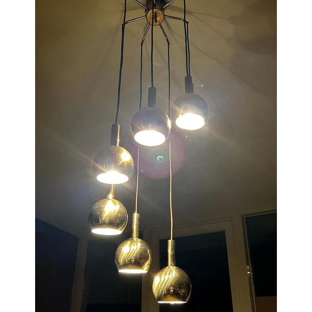 Gold Mid-Century Cascade Pendant Light in Brass from Staff Leuchten, 1970s For Sale - Image 8 of 18