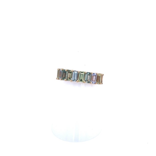Traditional Natural Multicolored Sapphire Ring 14k Y Gold 5.28 TCW Certified, Size 6.5 For Sale - Image 3 of 6