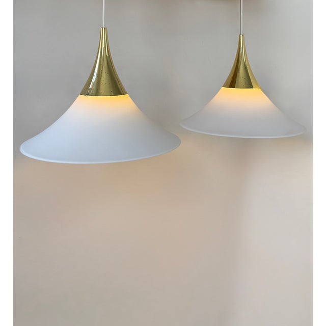 Brass and Opaline Glass Pendant Lights from Limburg, Germany, 1970s, Set of 2 For Sale - Image 11 of 11