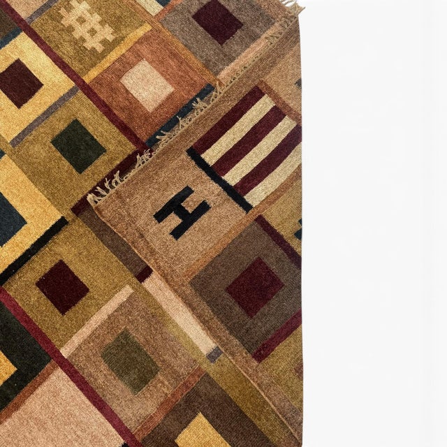 Modern Vintage Silk Rug | Reversible Geometric Square Motif | 6x9 For Sale - Image 3 of 5