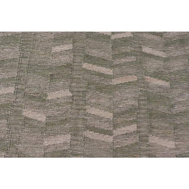 Scandinavian/Swedish Flat Weave Rug in Green Tones by Keivan Woven Arts 9'2 X 12 For Sale In Atlanta - Image 6 of 10